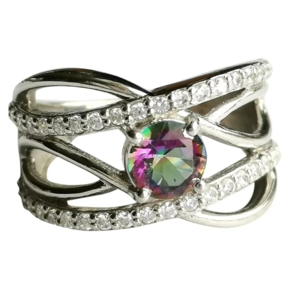New, sterling silver cz Mystic Topaz band Ring size 6